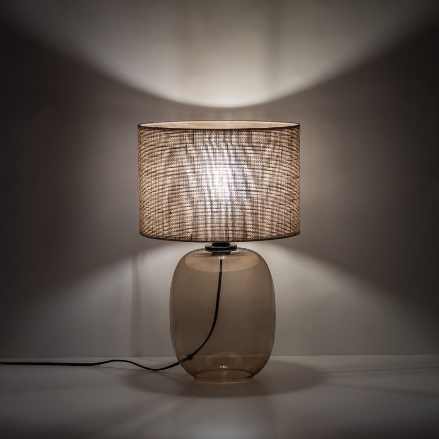 TK Melody bordlampe - naturlig jute og topasglass