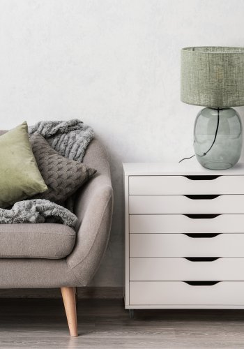 TK Melody bordslampa - grönt tyg och grafitglas