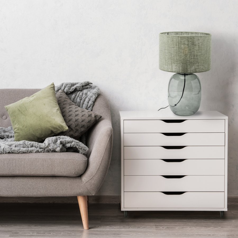 TK Melody bordslampa - grönt tyg och grafitglas