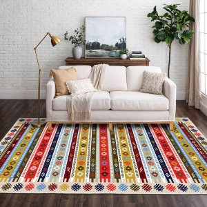 TEPPI ELS1781 Hall-teppe, m. rektangulrt - flerfarget flyelsstoff (80x300)