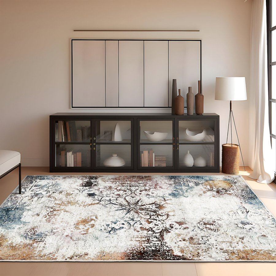 TEPPI ELS gulvtppe, m. mnster, rektangulr - multifarvet fljl stof (160x230)