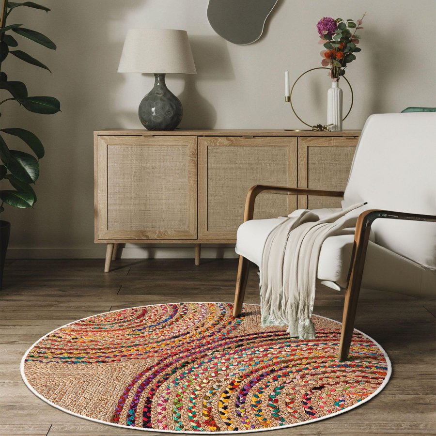 TEPPI WOOPAMUK480 teppe, m mnster, rundt - flerfarget bomull/polyester (120)