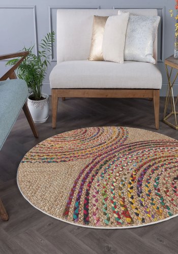 TEPPI WOOPAMUK480 gulvtppe, m. mnster, rund - multifarvet bomuld/polyester (140)
