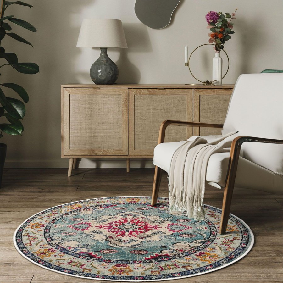 TEPPI WOOPAMUK495 gulvtppe, m. mnster, rund - multifarvet bomuld/polyester (120)