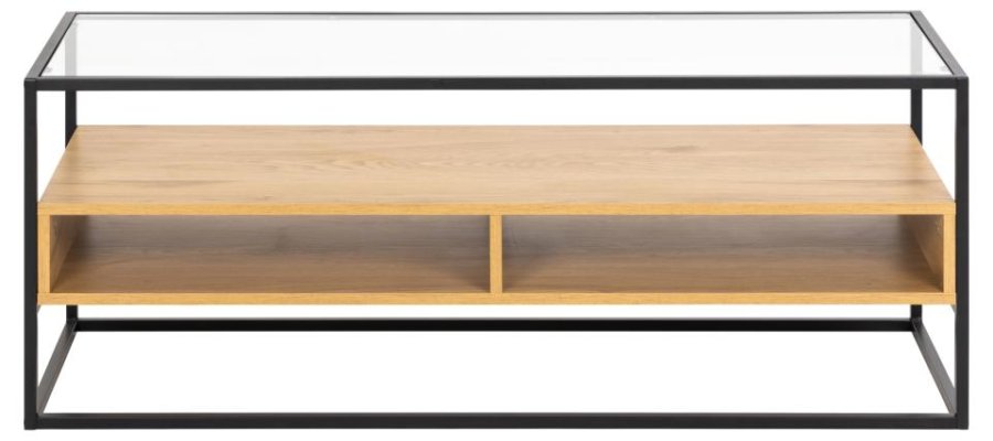 ACT NORDIC Randolf TV-bord, 1 hylle, 2 rom - klart glass, naturlig villeik melamin, sort stl (120x40)