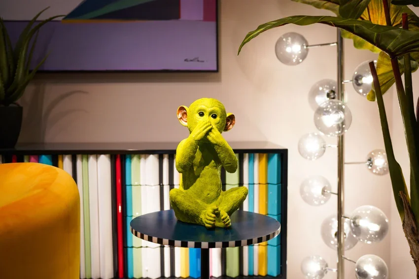 KARE DESIGN Monkey Iwazaru sparebsse - lime grn polyresin (H:35)