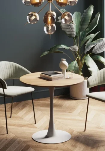 KARE DESIGN Schickeria spisebord, rund - laminat m. egetrslook og hvid stl (80)