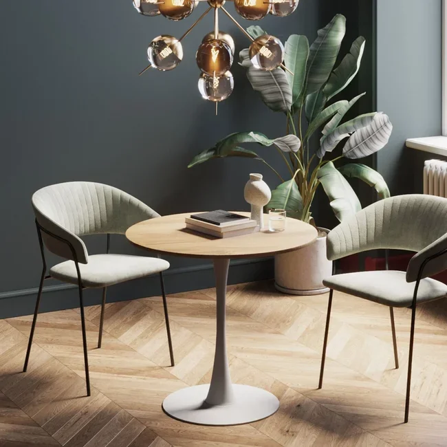 KARE DESIGN Schickeria spisebord, rund - laminat m. egetrslook og hvid stl (80)