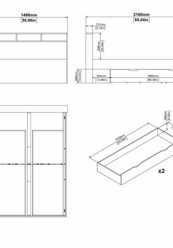 TVILUM Ikast Bett mit 2 Schubladen 140x200, Jackson Hickory / Weiß, 149,8 x 216 x 96,8 cm