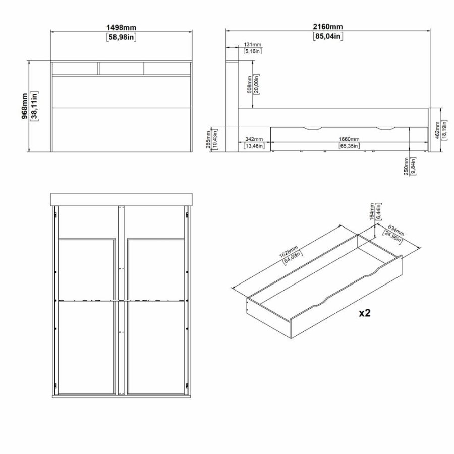 TVILUM Ikast Bett mit 2 Schubladen 140x200, Jackson Hickory / Weiß, 149,8 x 216 x 96,8 cm