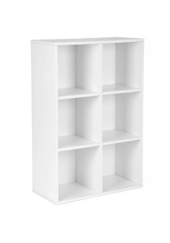 VASAGLE Bokhylla i tr� med 3 niv�er, f�rvaringshylla med 6 fack, vit LBC203D