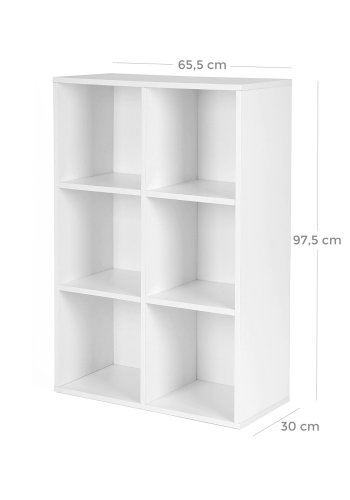 VASAGLE Bokhylla i tr� med 3 niv�er, f�rvaringshylla med 6 fack, vit LBC203D