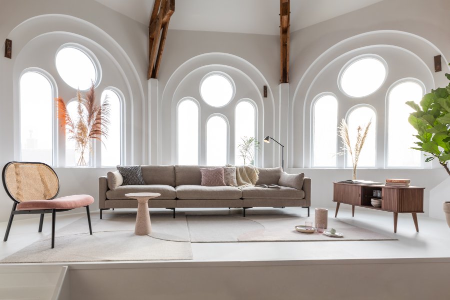 ZUIVER Drmmeteppe, med mnster - naturlig og rosa ull (160x230)