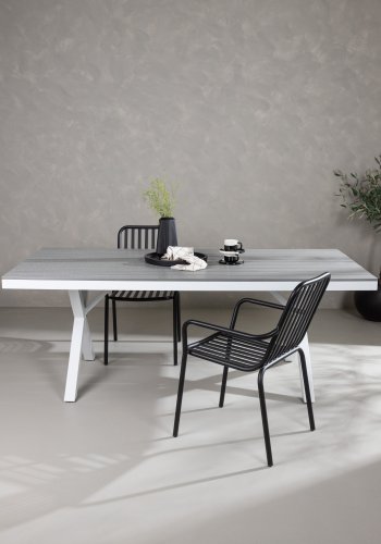 VENTURE DESIGN Garcia Gartentisch, rechteckig – hellgraues Aintwood und weißes Aluminium (100x200)