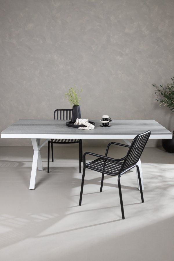 VENTURE DESIGN Garcia Gartentisch, rechteckig – hellgraues Aintwood und weißes Aluminium (100x200)