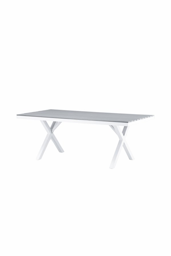 VENTURE DESIGN Garcia Gartentisch, rechteckig – hellgraues Aintwood und weißes Aluminium (100x200)