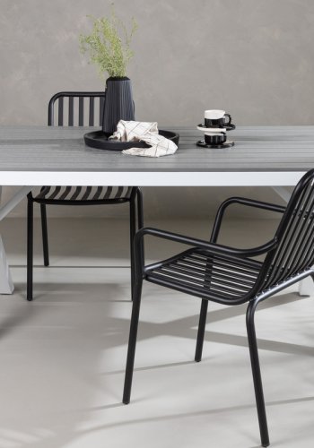 VENTURE DESIGN Garcia Gartentisch, rechteckig – hellgraues Aintwood und weißes Aluminium (100x200)