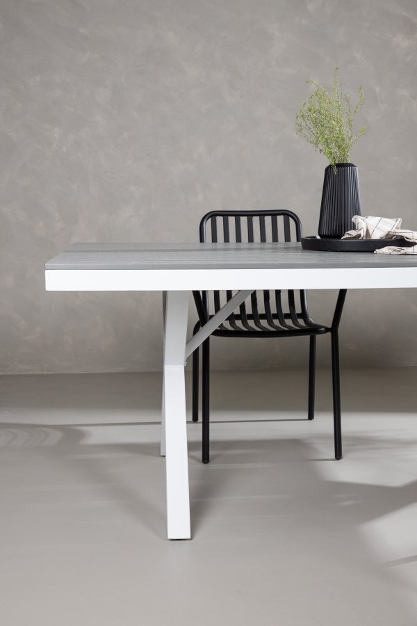 VENTURE DESIGN Garcia Gartentisch, rechteckig – hellgraues Aintwood und weißes Aluminium (100x200)