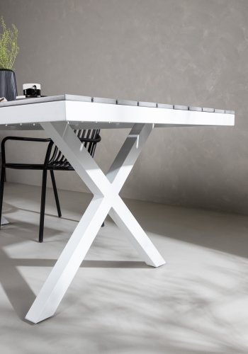 VENTURE DESIGN Garcia Gartentisch, rechteckig – hellgraues Aintwood und weißes Aluminium (100x200)