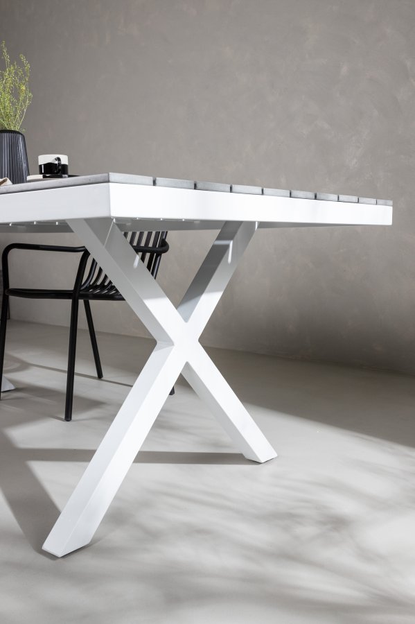 VENTURE DESIGN Garcia Gartentisch, rechteckig – hellgraues Aintwood und weißes Aluminium (100x200)