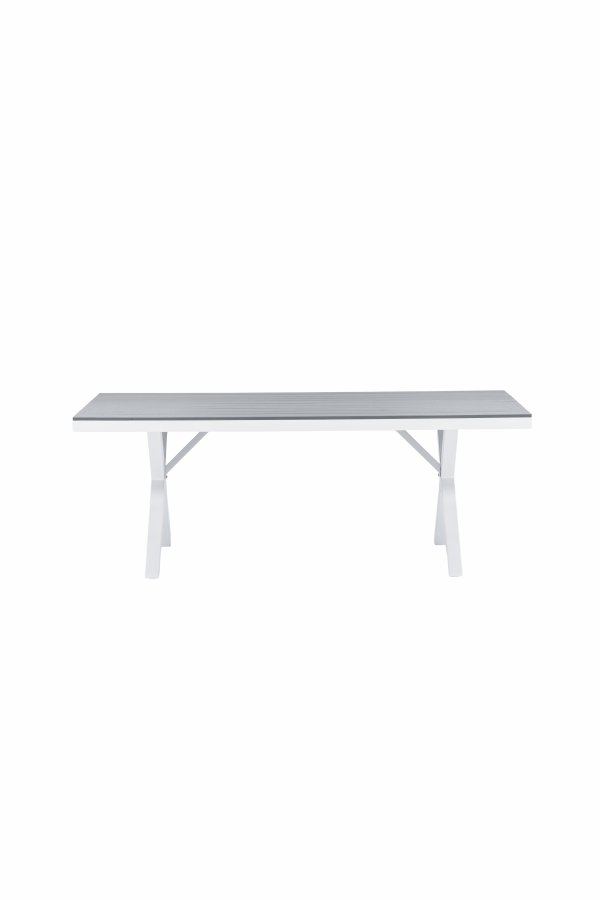 VENTURE DESIGN Garcia Gartentisch, rechteckig – hellgraues Aintwood und weißes Aluminium (100x200)