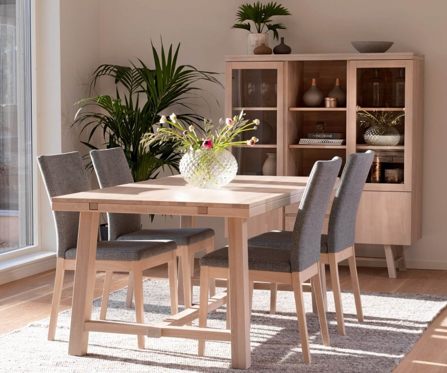 ROWICO Brooklyn spisebord - hvidpigmenteret eg m. udtrk (170x95)