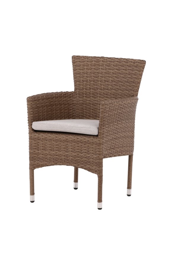VENTURE DESIGN Malina hagestol, med armlener og stoffpute - naturlig polyrattan og beige aluminium