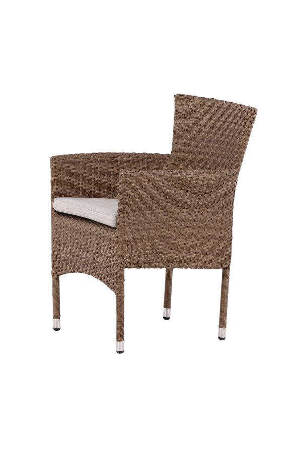 VENTURE DESIGN Malina hagestol, med armlener og stoffpute - naturlig polyrattan og beige aluminium