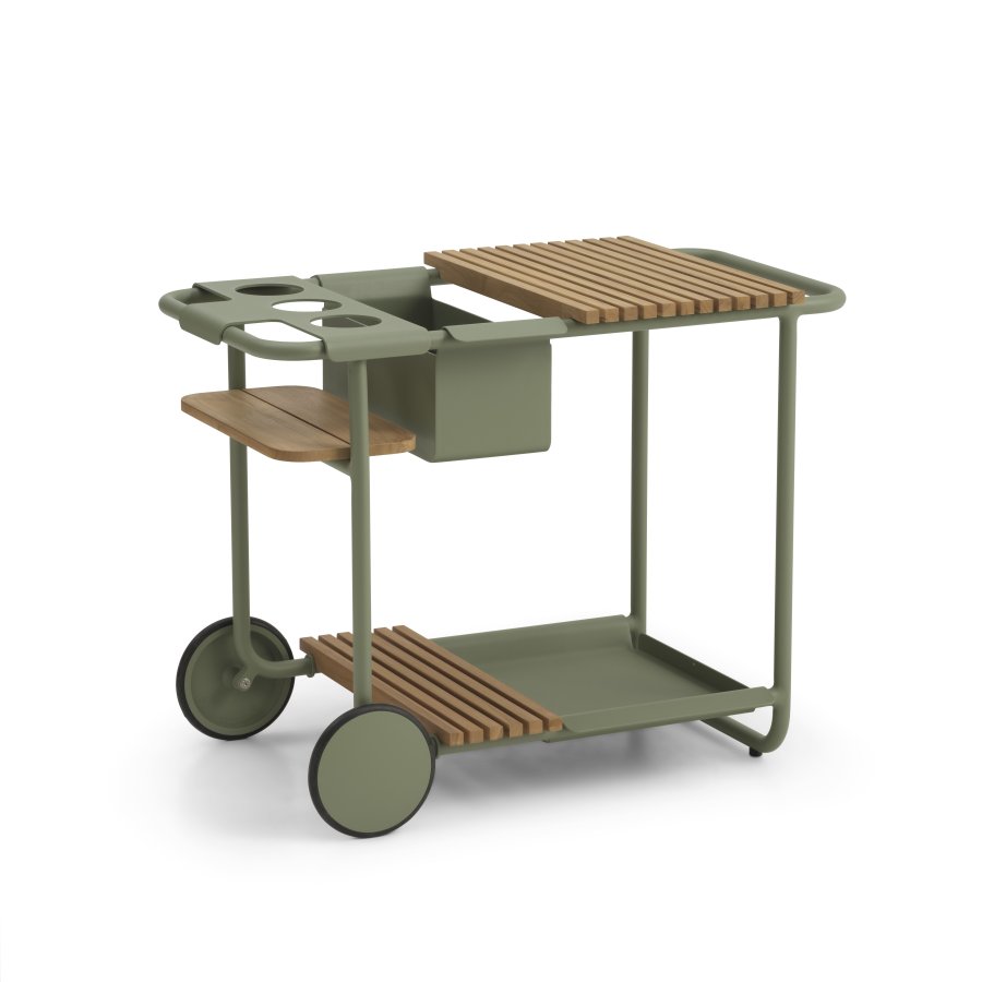 Santorini barbord, med brett S og L og L og flaskekjler - stvete olivengrnn aluminium (90,4x46,5)