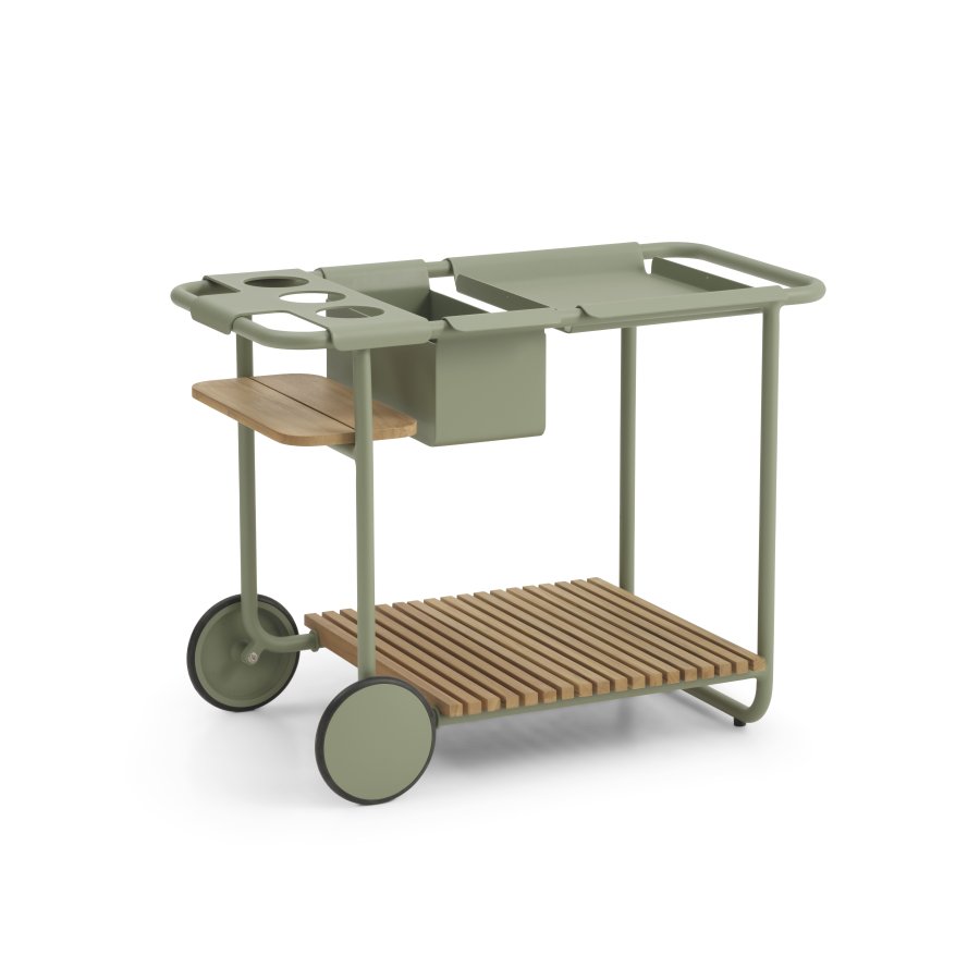 Santorini barbord, med brett S og L og L og flaskekjler - stvete olivengrnn aluminium (90,4x46,5)