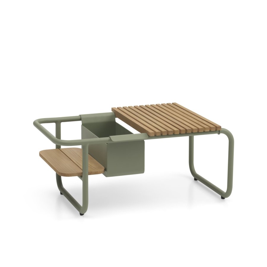Santorini salongbord, med. teakbrett L og flaskekjler S - stvgrnn aluminium (83,3x46,5)