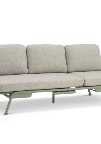 Santorini sofa, med puter - sandfarget stoff og stvete olivengrnn aluminium