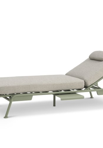 Santorini sofa, med puter - sandfarget stoff og stvete olivengrnn aluminium