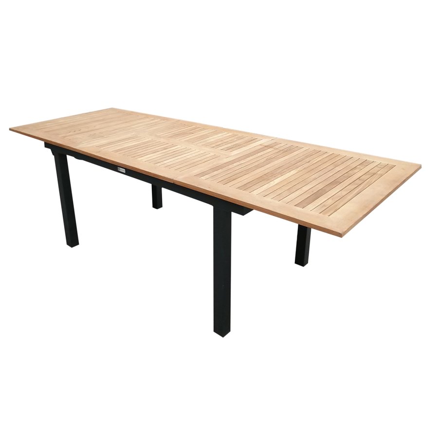 VENTURE DESIGN havest, m. Panama bord, m. udtrk og 4 Anna stole - natur teak/sort alu 