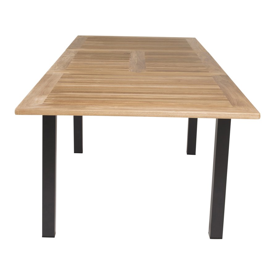 VENTURE DESIGN havest, m. Panama bord, m. udtrk og 4 Anna stole - natur teak/sort alu 