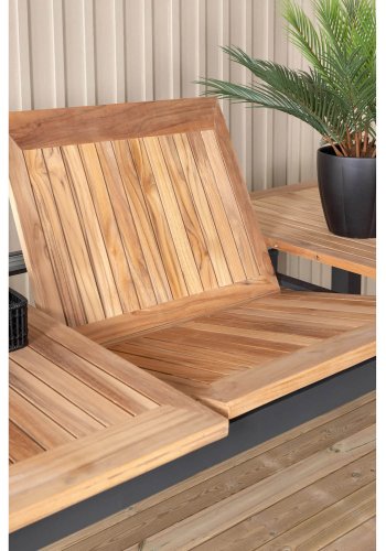 VENTURE DESIGN Panama hagebord, med tilleggsplate - naturlig teak og svart aluminium (224/324x100)