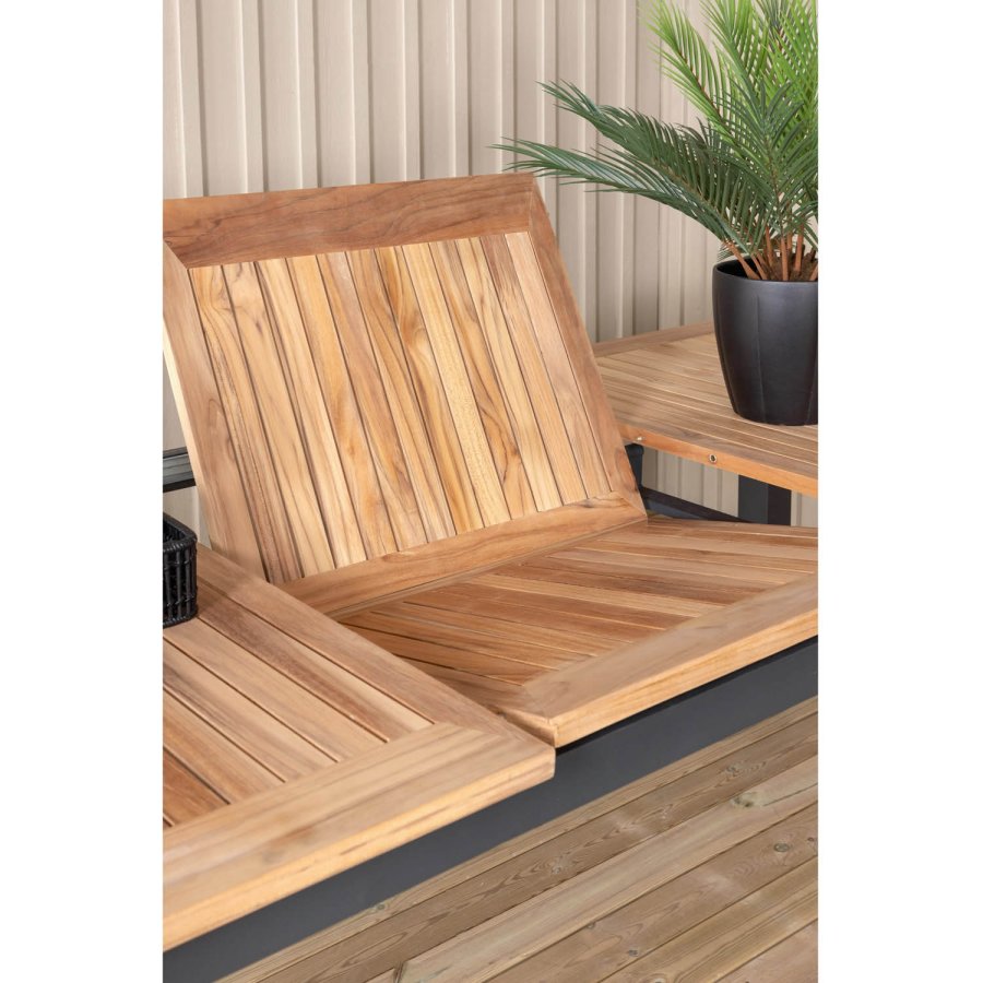 VENTURE DESIGN Panama hagebord, med tilleggsplate - naturlig teak og svart aluminium (224/324x100)
