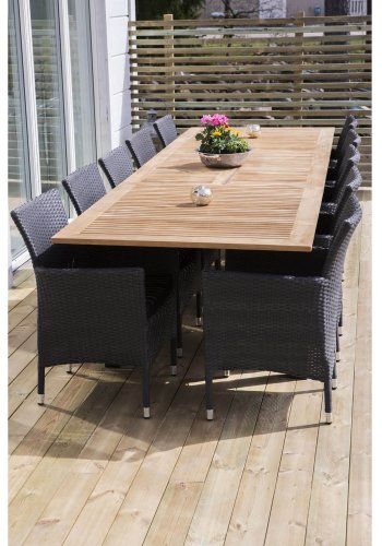 VENTURE DESIGN Panama hagebord, med tilleggsplate - naturlig teak og svart aluminium (224/324x100)