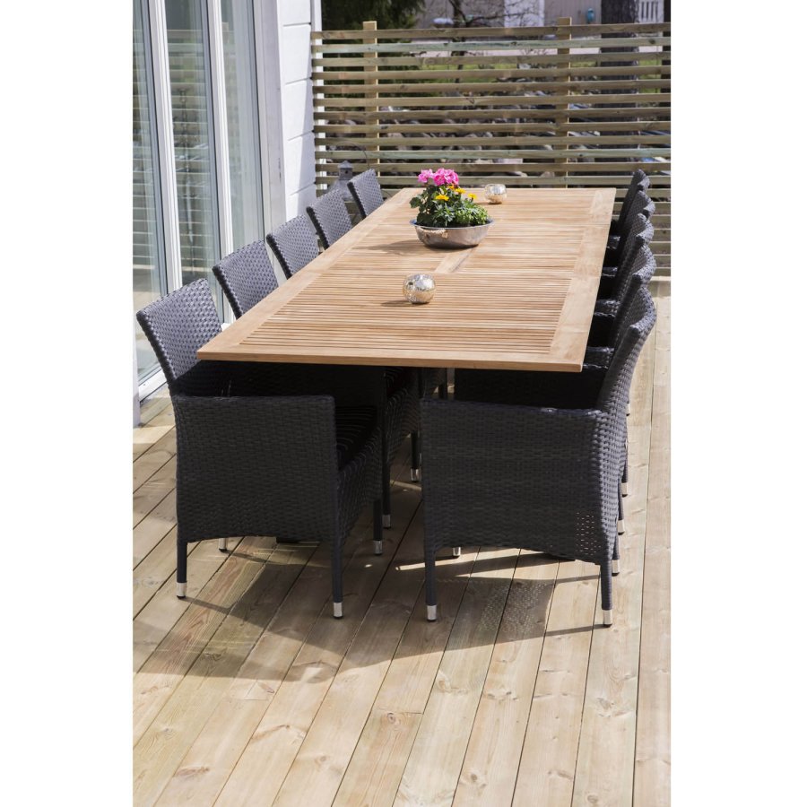 VENTURE DESIGN Panama hagebord, med tilleggsplate - naturlig teak og svart aluminium (224/324x100)