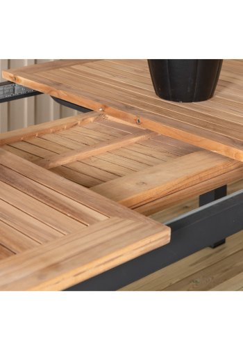 VENTURE DESIGN Panama hagebord, med tilleggsplate - naturlig teak og svart aluminium (224/324x100)
