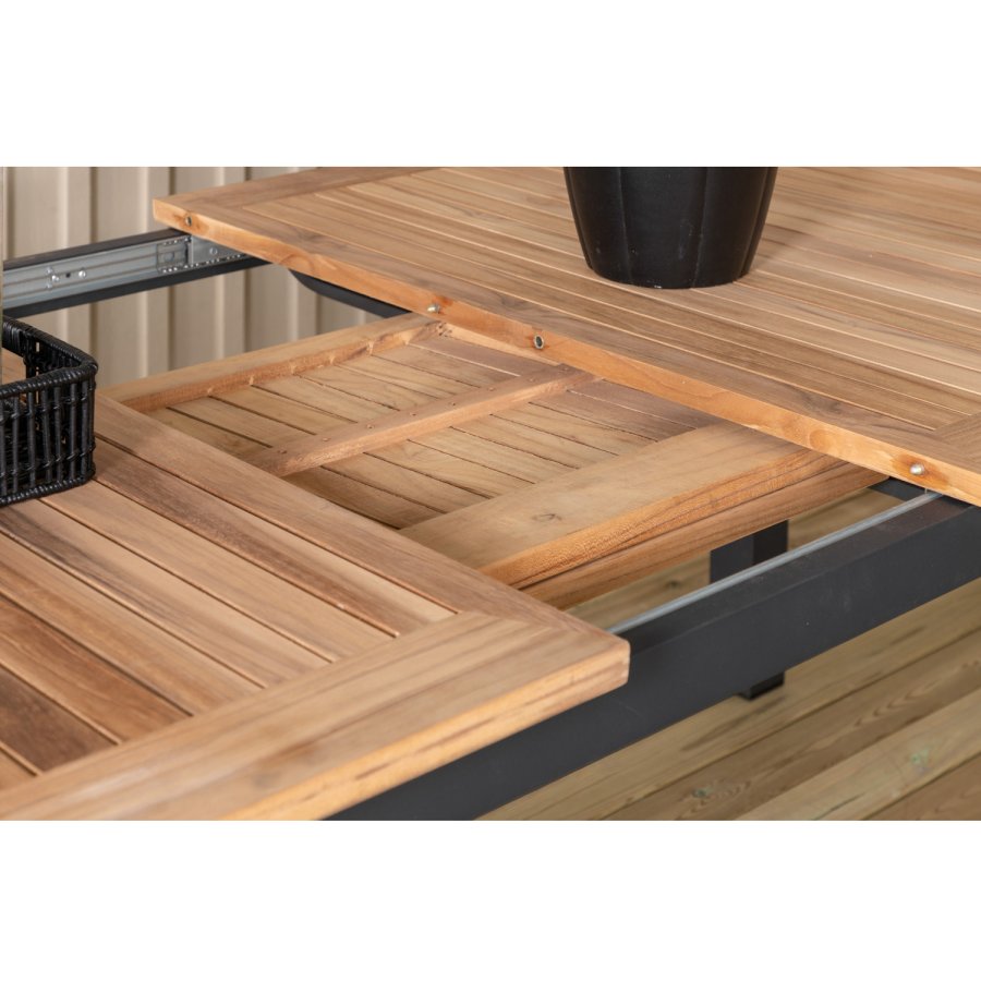 VENTURE DESIGN Panama hagebord, med tilleggsplate - naturlig teak og svart aluminium (224/324x100)