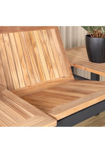 VENTURE DESIGN Panama hagebord, med tilleggsplate - naturlig teak og svart aluminium (224/324x100)