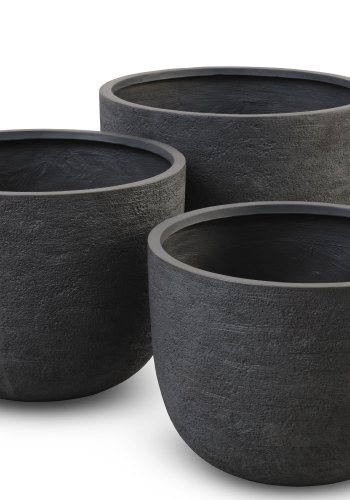 Kaktus utendrspotte, rund - antrasittgr fibersement (80/90/100) (sett med 3)