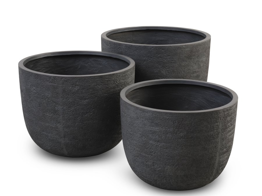 Kaktus utendrspotte, rund - antrasittgr fibersement (80/90/100) (sett med 3)