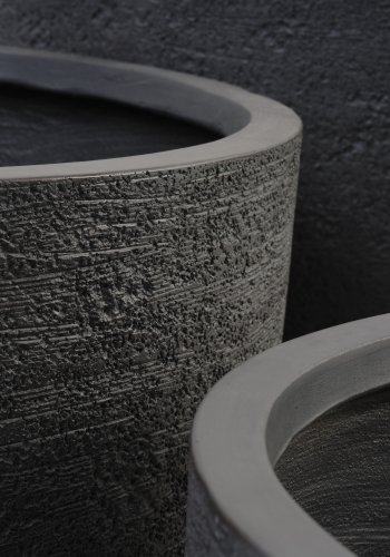 Kaktus utendrspotte, rund - antrasittgr fibersement (80/90/100) (sett med 3)