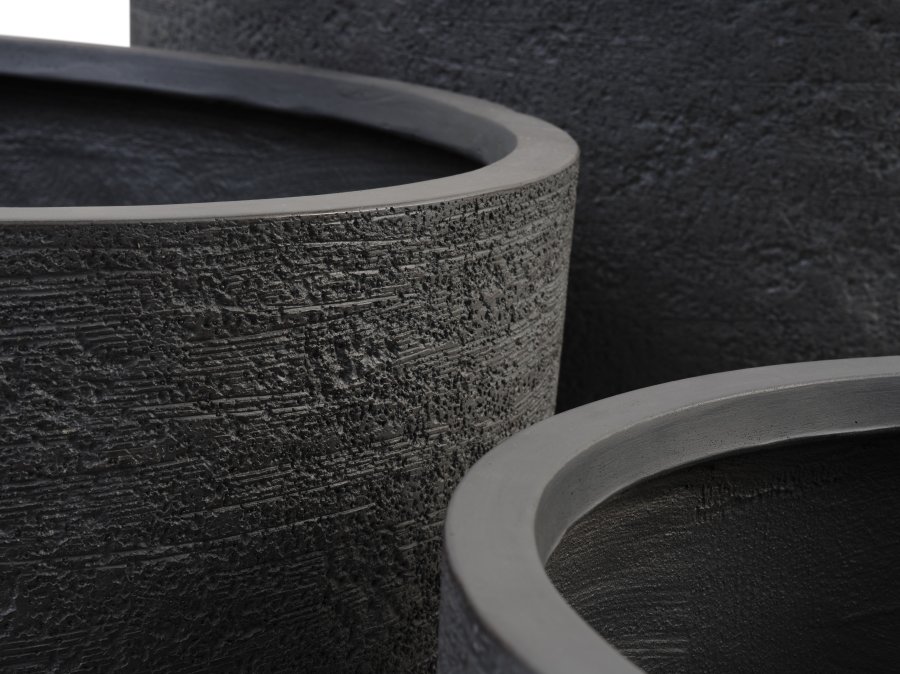 Kaktus utendrspotte, rund - antrasittgr fibersement (80/90/100) (sett med 3)