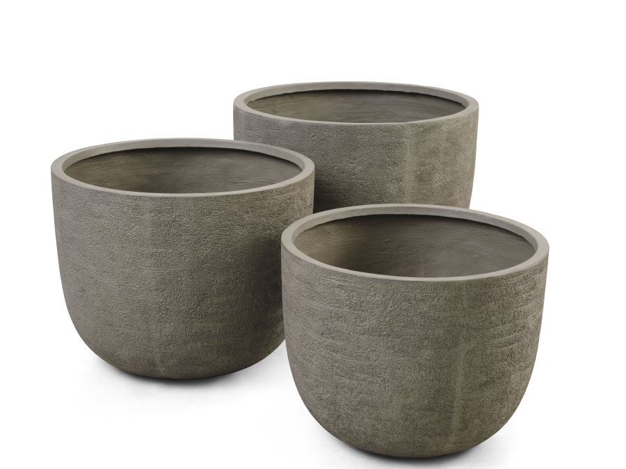 Kaktus utendrspotte, rund - gr fibersement (80/90/100) (sett med 3)