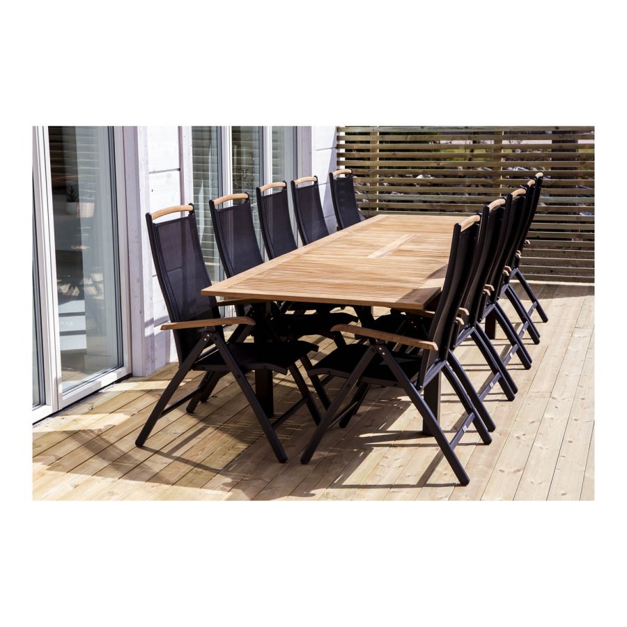 VENTURE DESIGN Panama havestol m. 5 positioner og armln - sort stof og aluminium samt natur teaktr