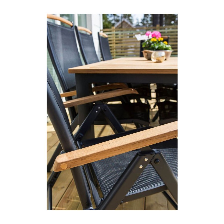 VENTURE DESIGN Panama havestol m. 5 positioner og armln - sort stof og aluminium samt natur teaktr