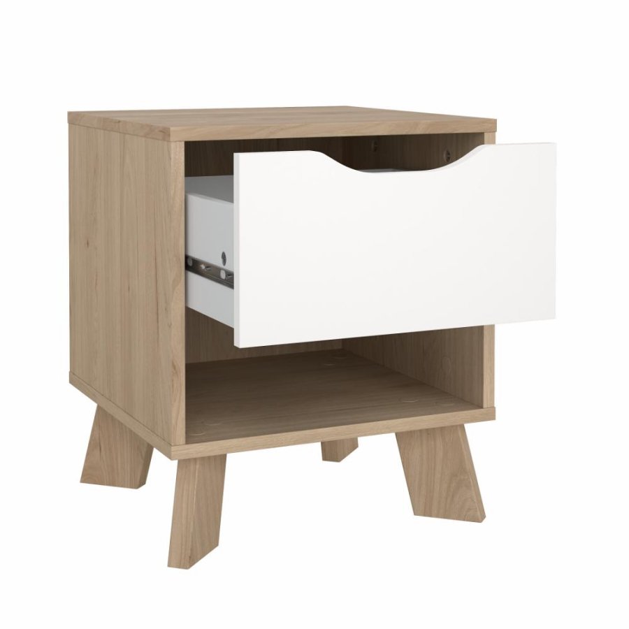 TVILUM Ikast Nachttisch 1 Schublade, Jackson Hickory / Weiß, 40,2 x 39,8 x 47,4 cm